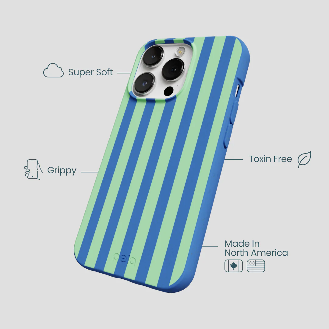 Electric Blue Fresh Green Stripes iPhone 13 Pro Max Case - Image 4