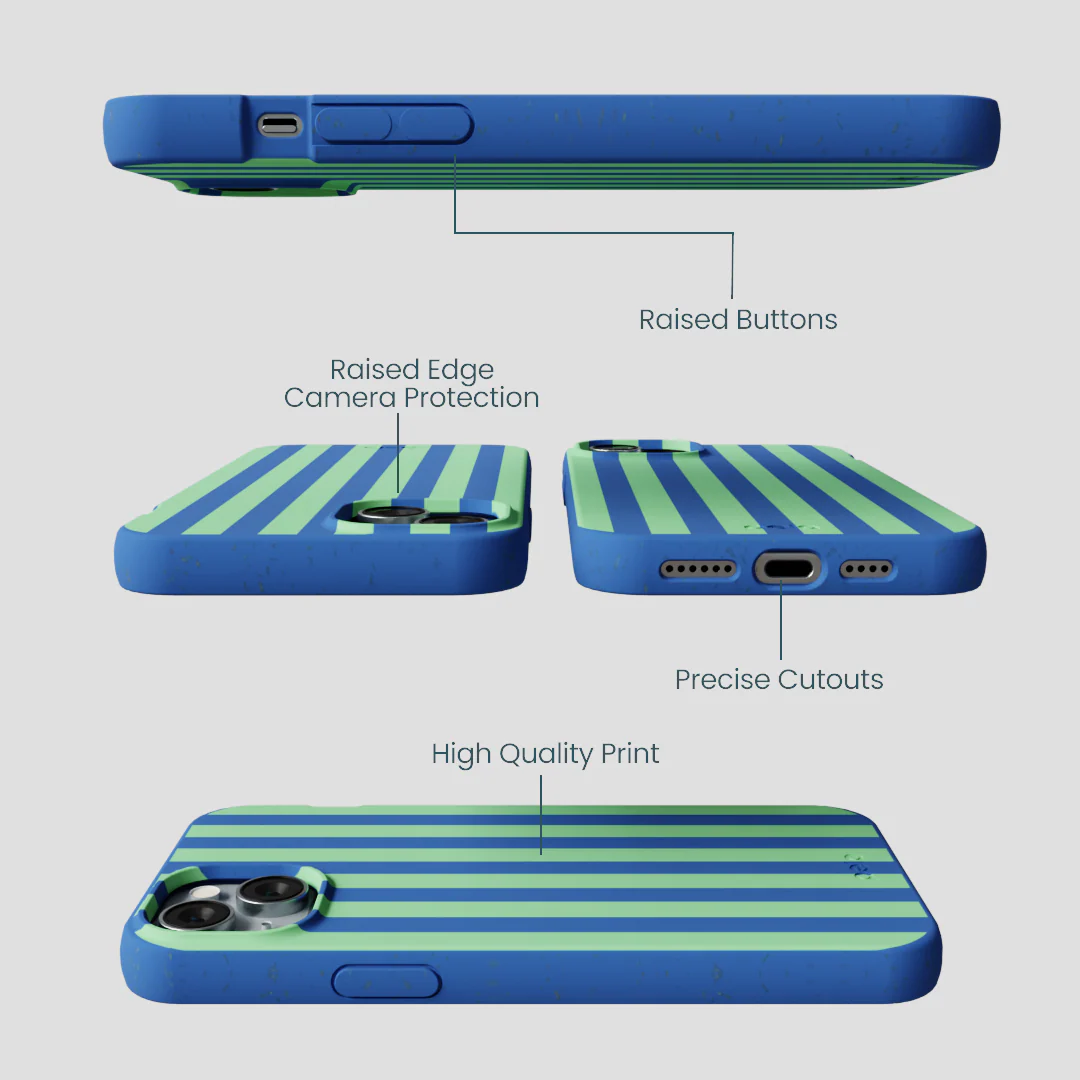Electric Blue Fresh Green Stripes iPhone 14 Plus Case - Image 3