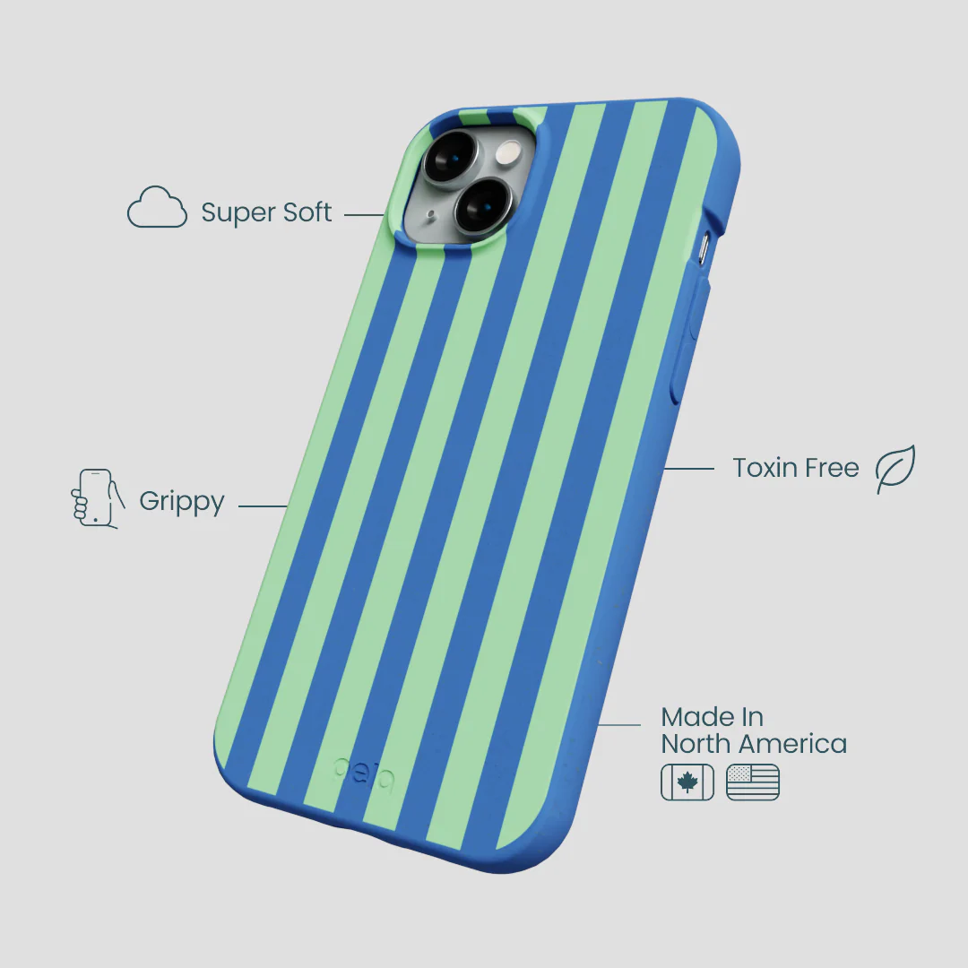 Electric Blue Fresh Green Stripes iPhone 14 Plus Case - Image 4