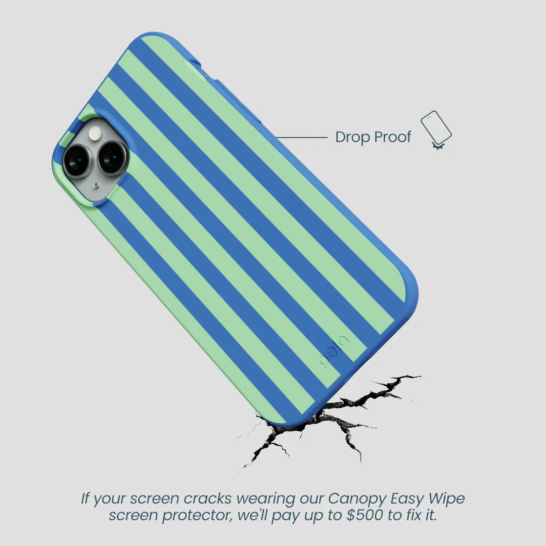 Electric Blue Fresh Green Stripes iPhone 14 Plus Case - Image 5