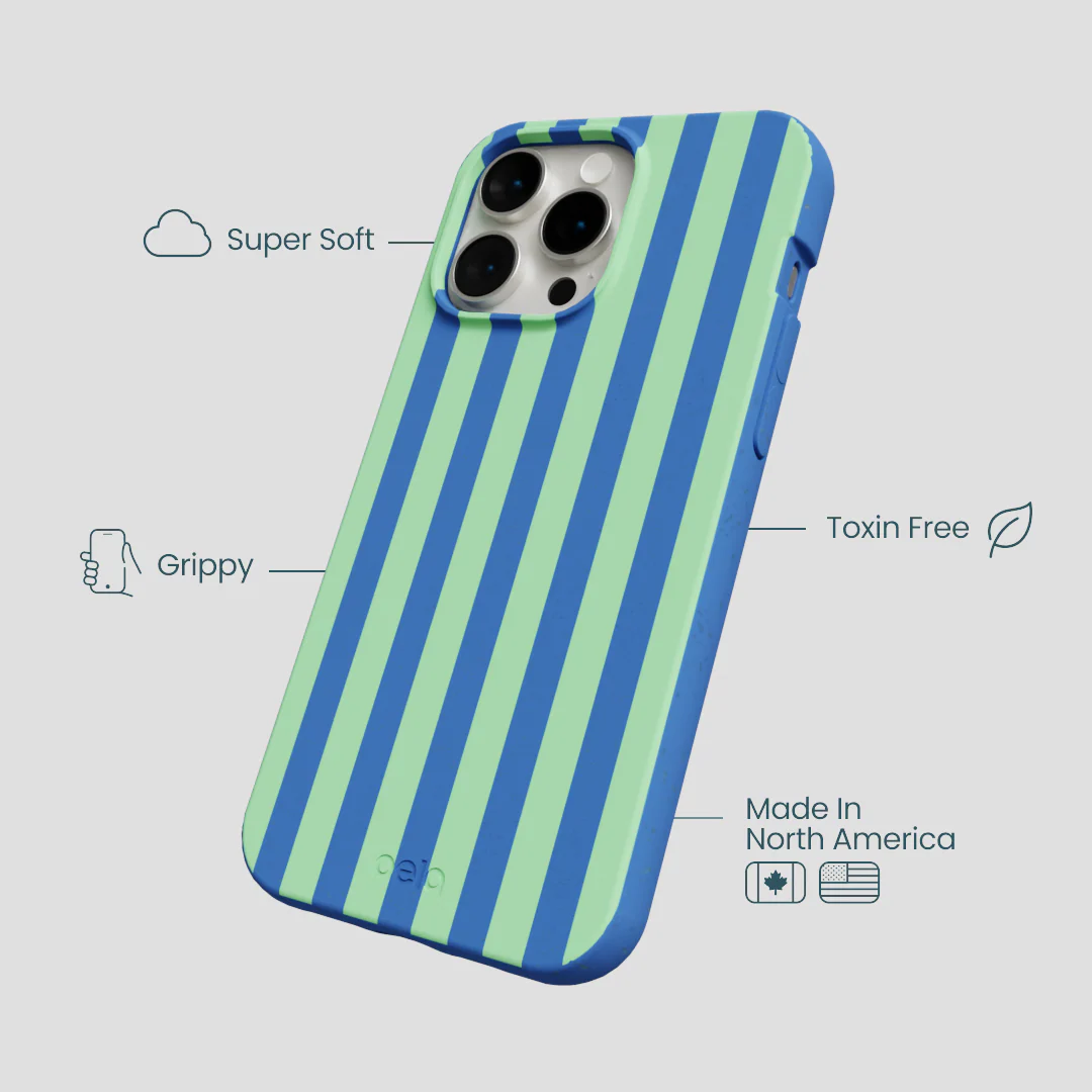 Electric Blue Fresh Green Stripes iPhone 14 Pro Max Case - Image 4