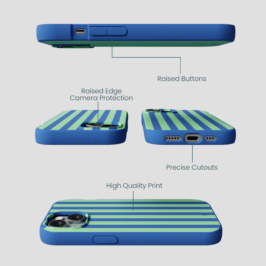 Electric Blue Fresh Green Stripes iPhone 15 Case - Image 3