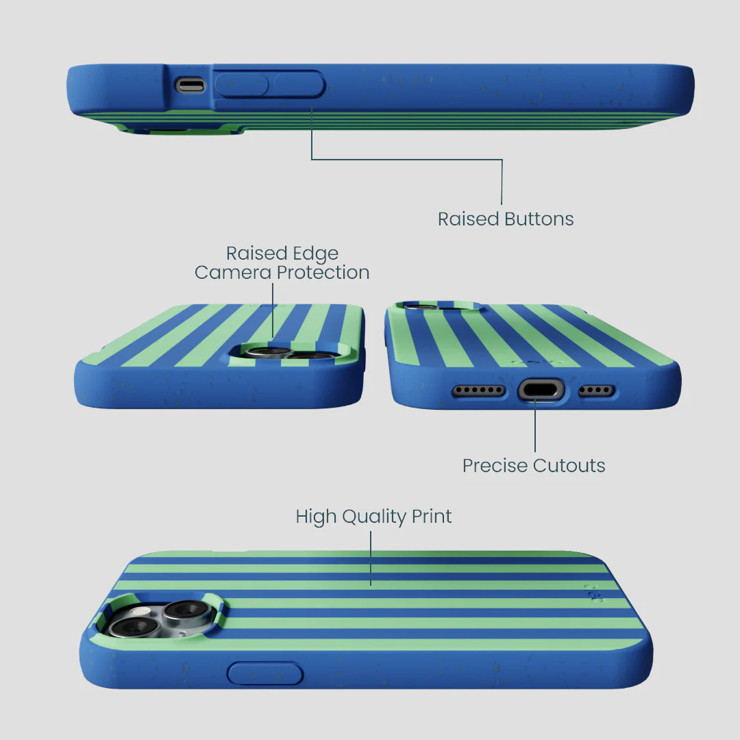 Electric Blue Fresh Green Stripes iPhone 15 Plus Case - Image 3
