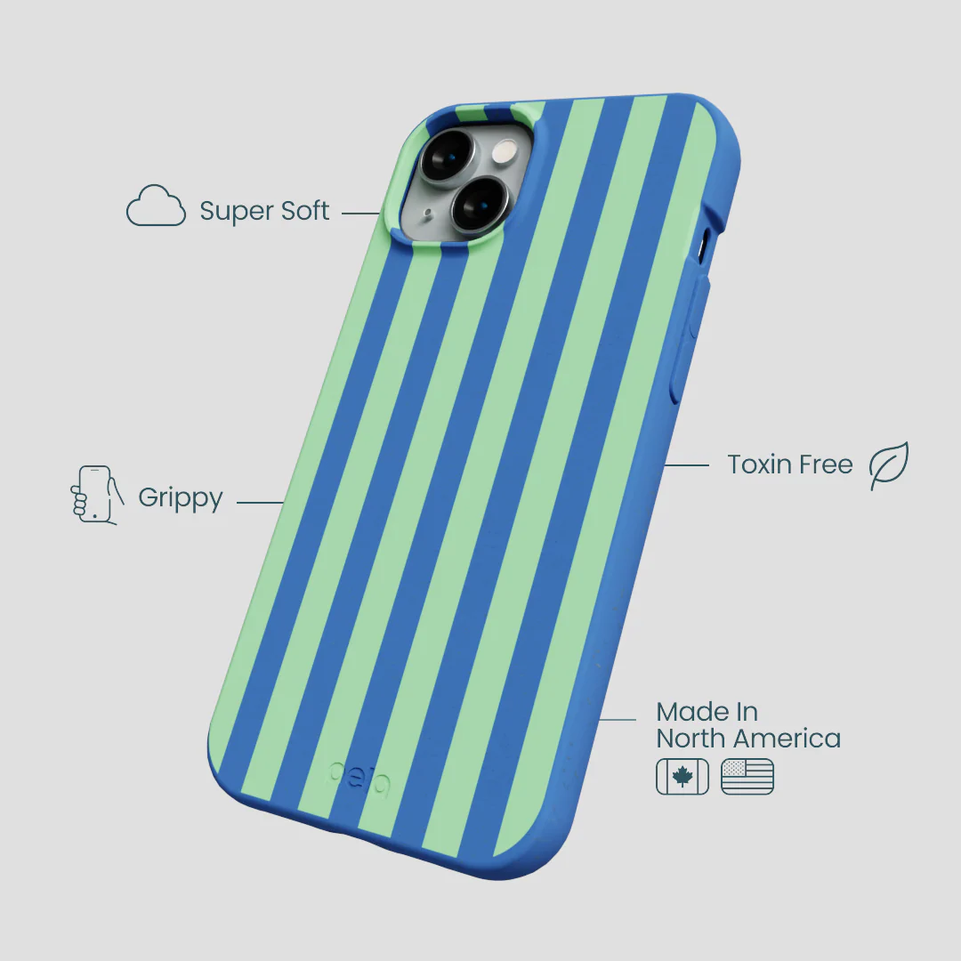 Electric Blue Fresh Green Stripes iPhone 15 Plus Case - Image 4