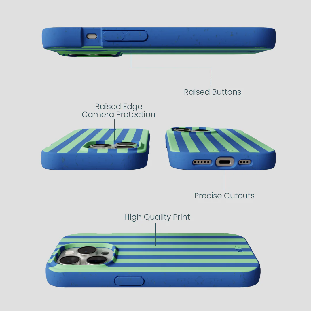 Electric Blue Fresh Green Stripes iPhone 15 Pro Case - Image 3