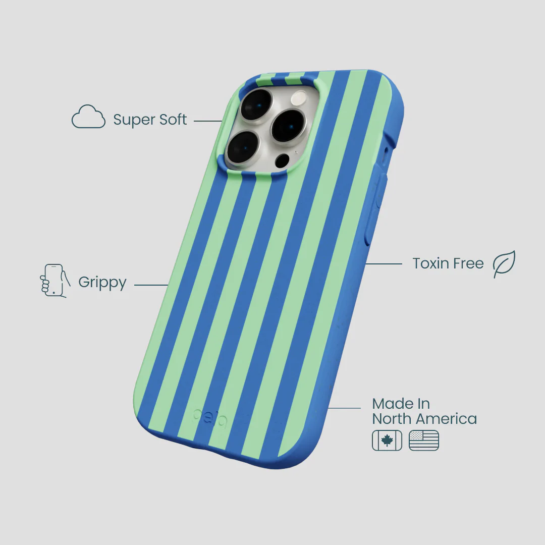 Electric Blue Fresh Green Stripes iPhone 15 Pro Case - Image 4