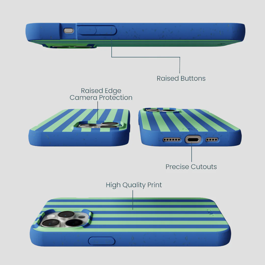 Electric Blue Fresh Green Stripes iPhone 15 Pro Max Case - Image 3