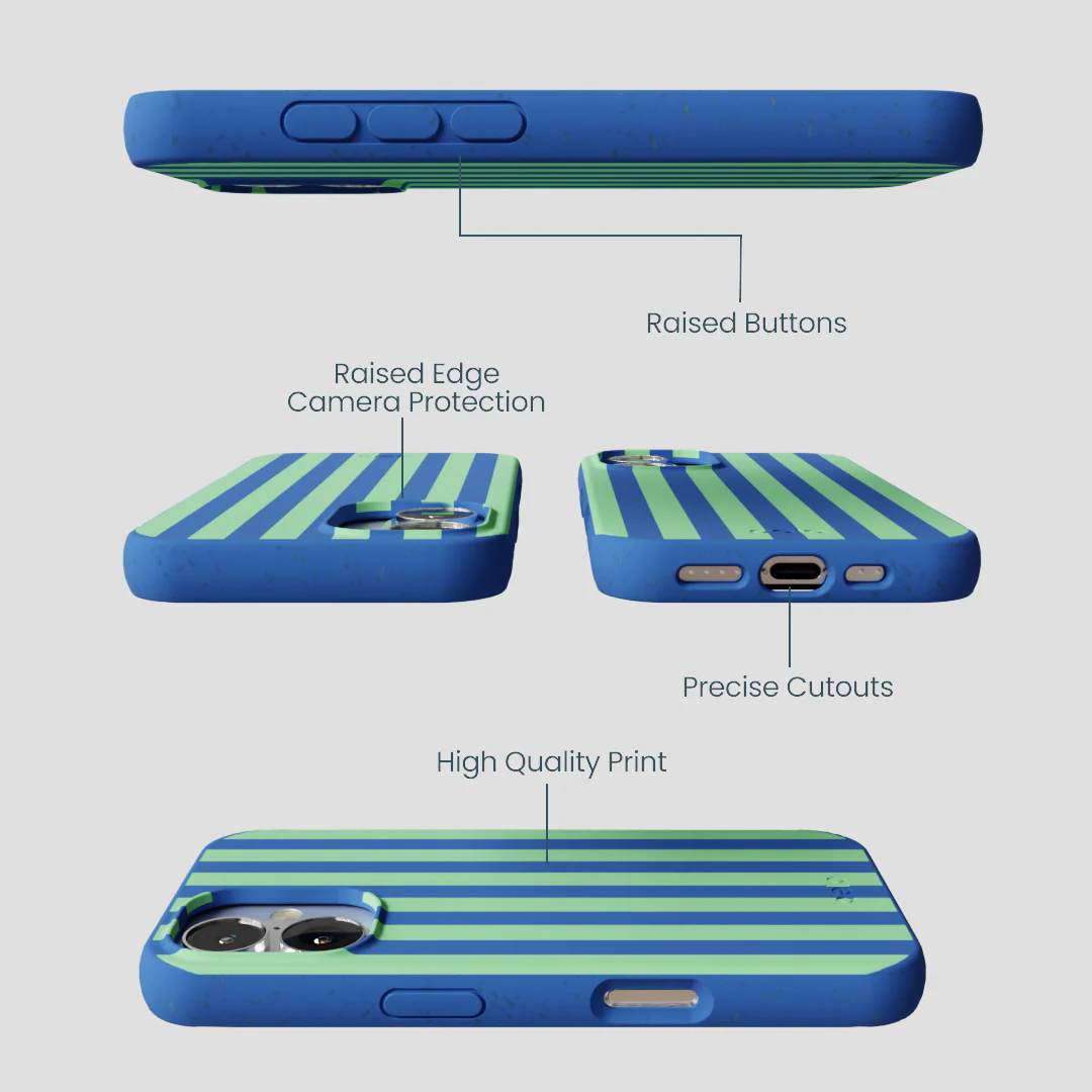 Electric Blue Fresh Green Stripes iPhone 16 Case - Image 3