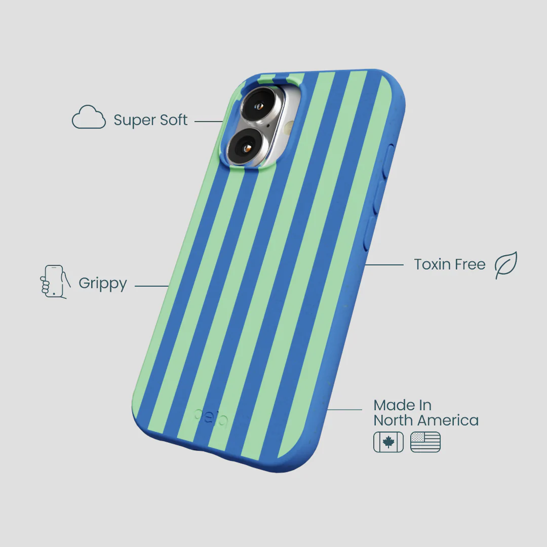Electric Blue Fresh Green Stripes iPhone 16 Case - Image 4