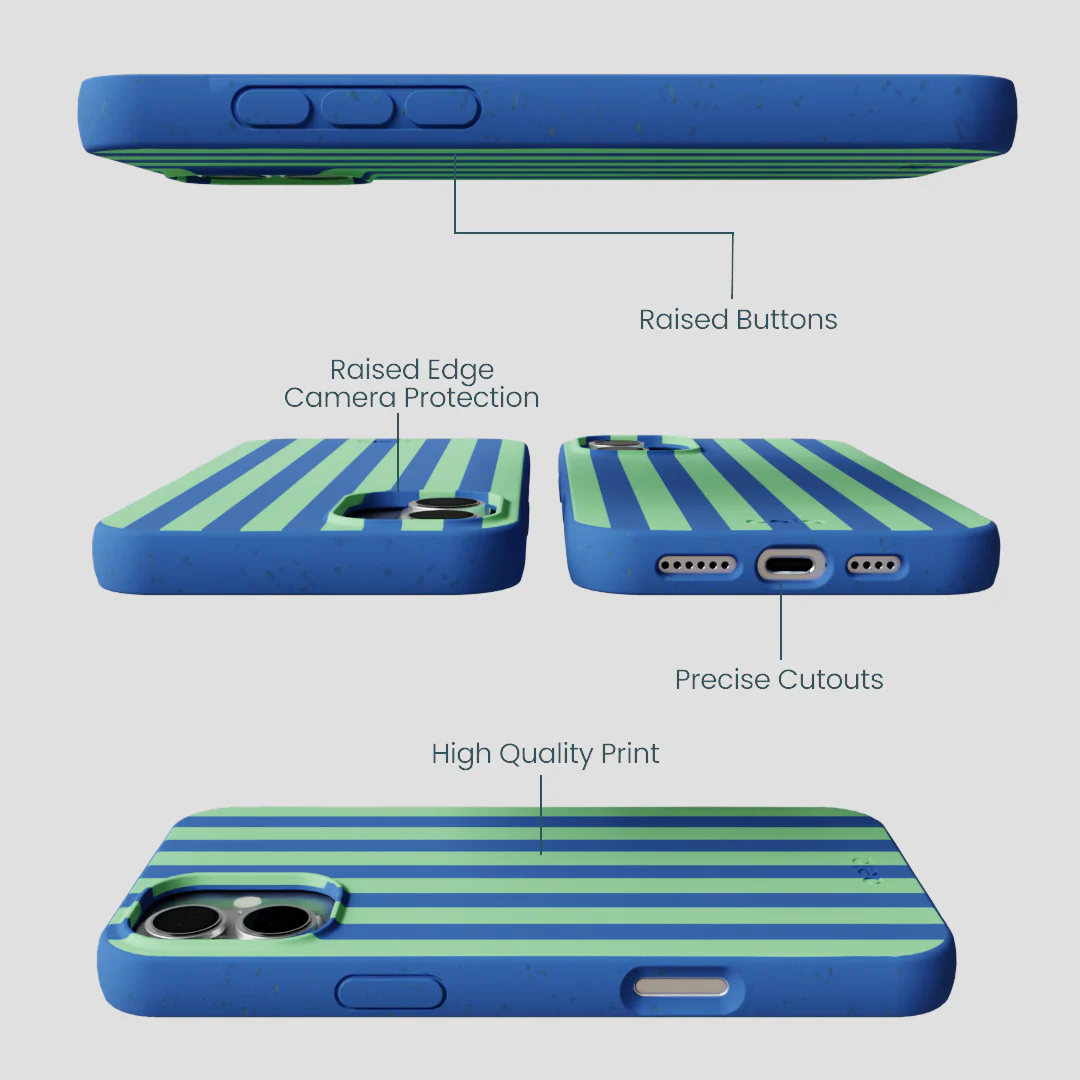 Electric Blue Fresh Green Stripes iPhone 16 Plus Case - Image 3