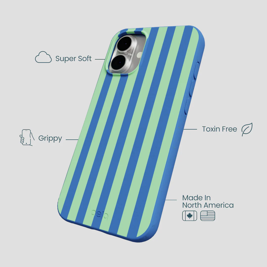 Electric Blue Fresh Green Stripes iPhone 16 Plus Case - Image 4