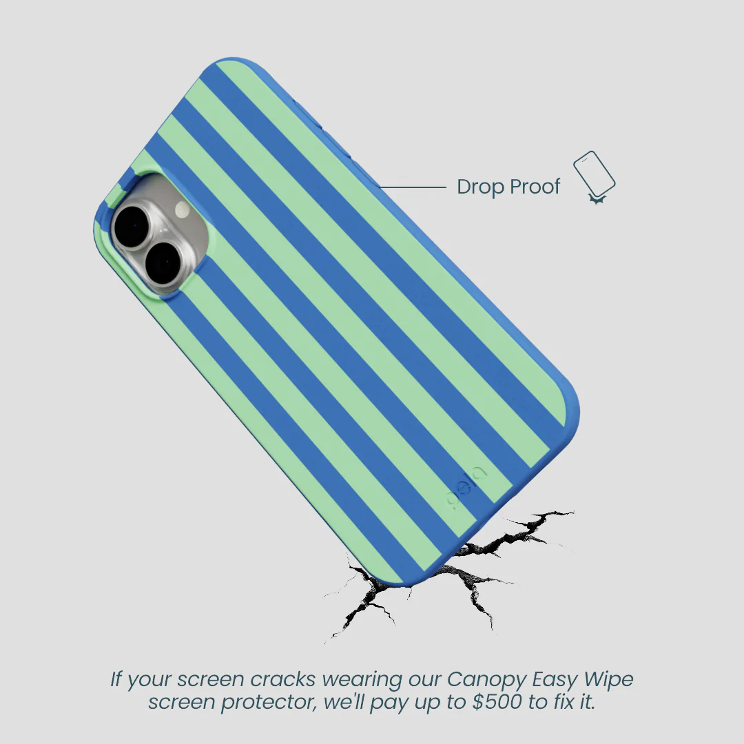 Electric Blue Fresh Green Stripes iPhone 16 Plus Case - Image 5