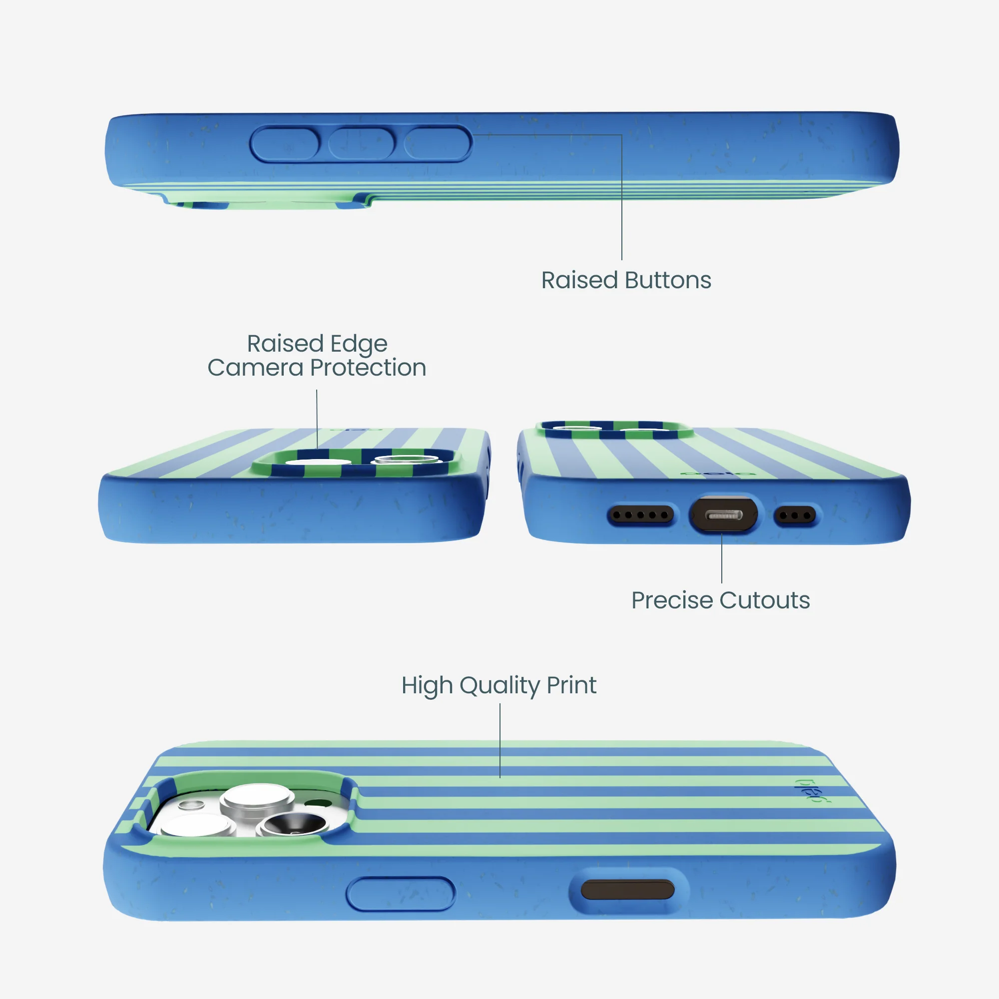 Electric Blue Fresh Green Stripes iPhone 16 Pro Max Case - Image 3