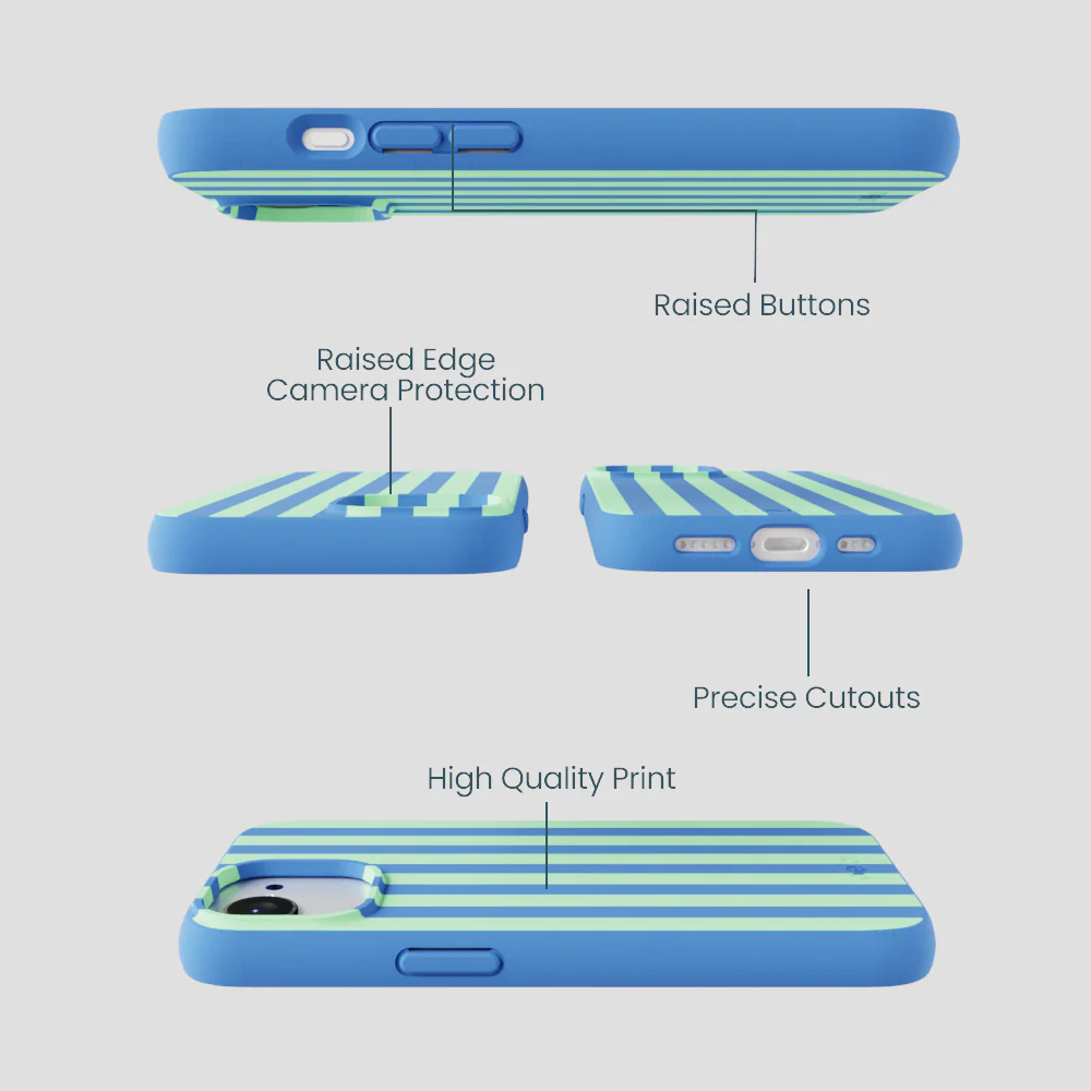 Electric Blue Fresh Green Stripes iPhone 16e/17e Case - Image 3
