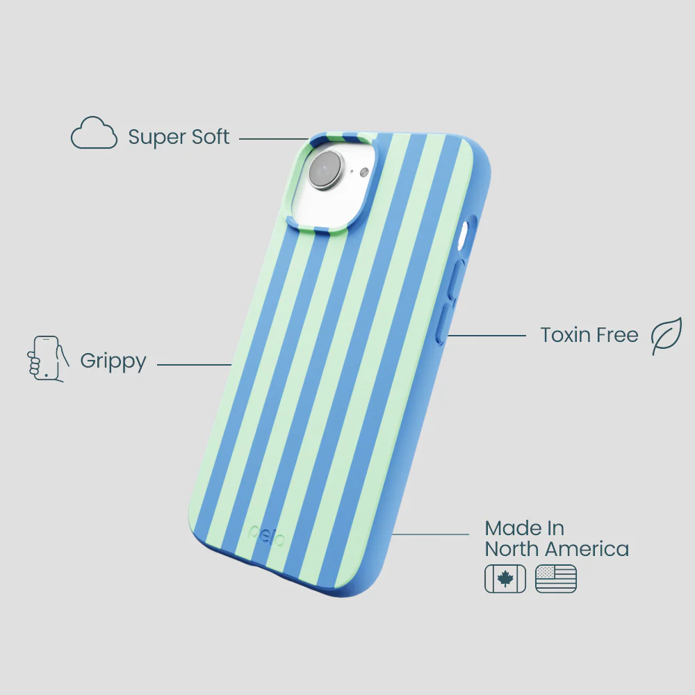 Electric Blue Fresh Green Stripes iPhone 16e/17e Case - Image 4