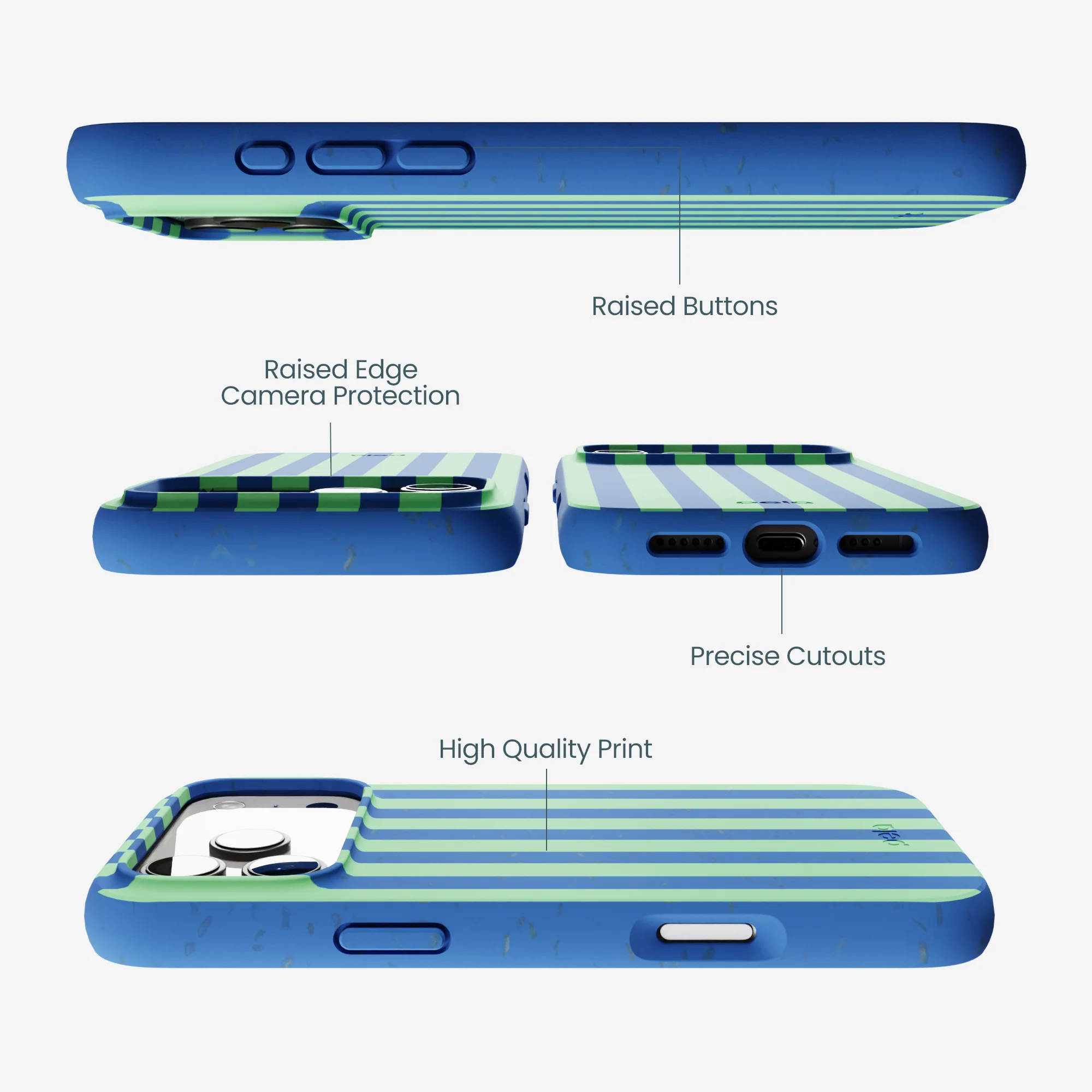 Electric Blue Fresh Green Stripes iPhone 17 Pro Max Case - Image 3