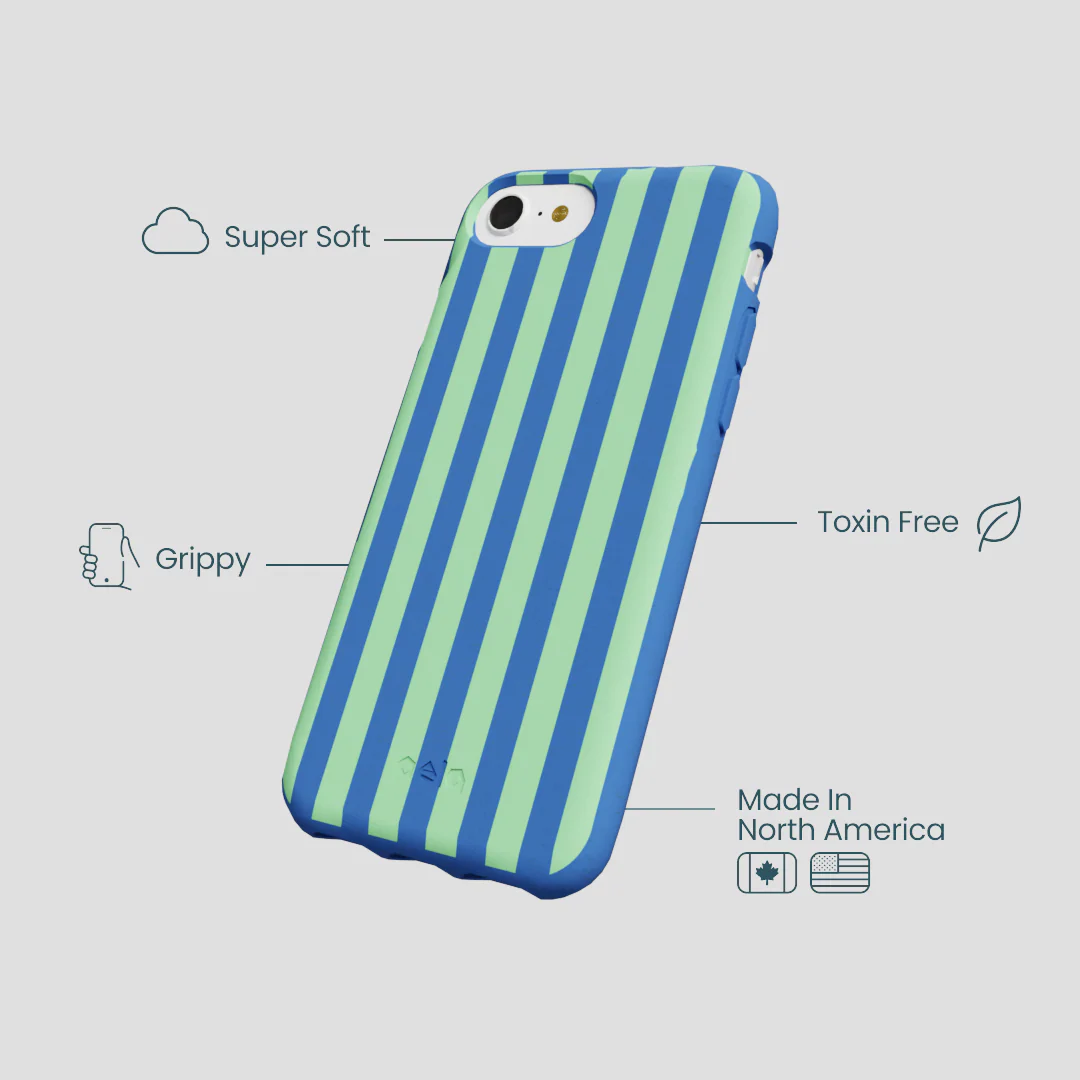 Electric Blue Fresh Green Stripes iPhone 6/6s/7/8/SE Case - Image 4