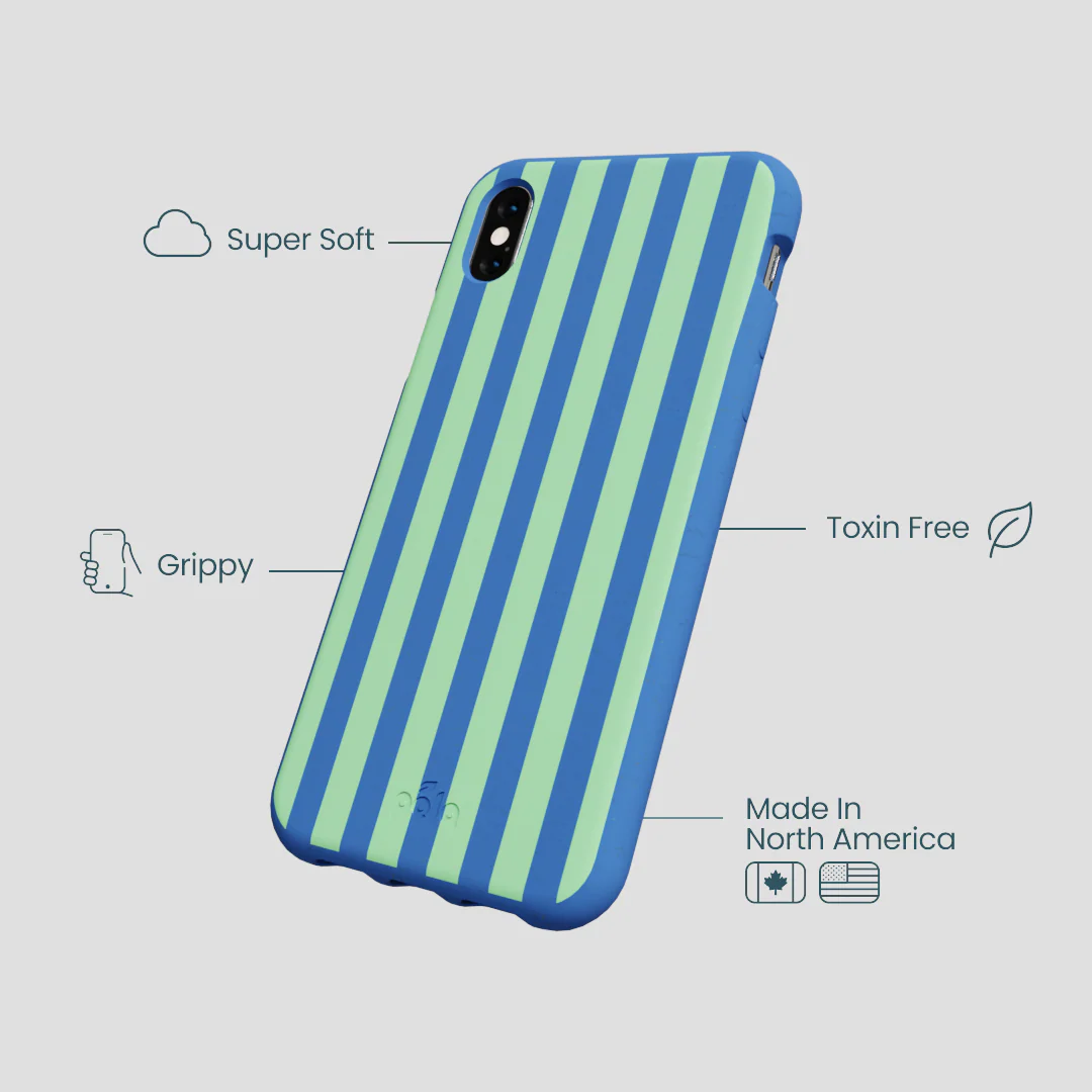 Electric Blue Fresh Green Stripes iPhone XR Case - Image 4