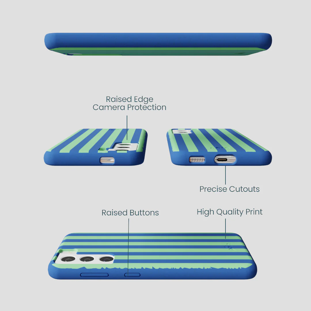 Electric Blue Fresh Green Stripes Samsung Galaxy S21 Case - Image 3