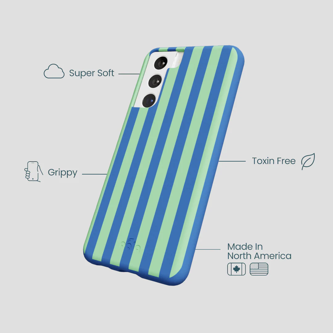 Electric Blue Fresh Green Stripes Samsung Galaxy S21 Case - Image 4
