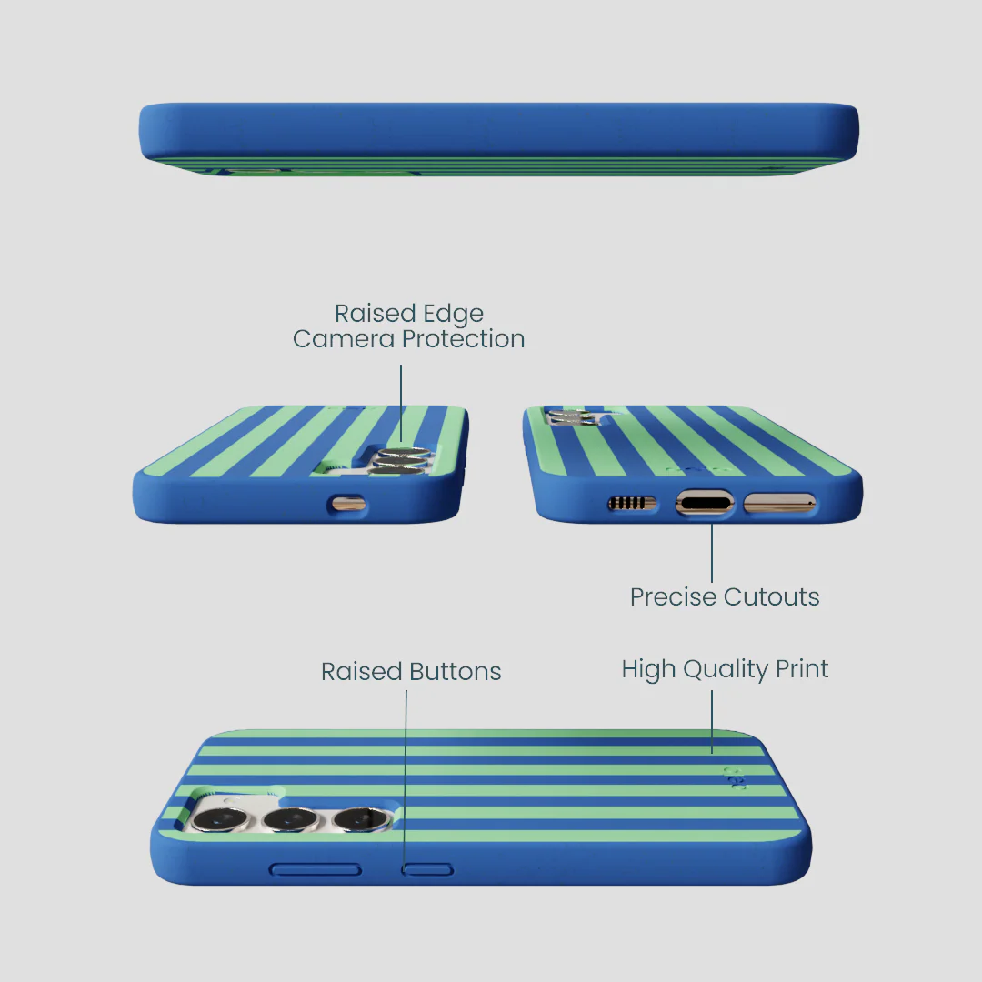 Electric Blue Fresh Green Stripes Samsung Galaxy S23 Case - Image 3