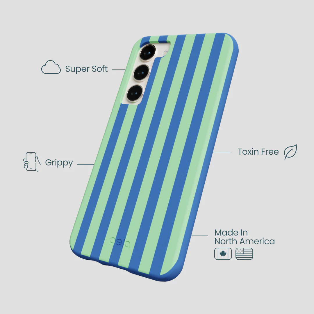 Electric Blue Fresh Green Stripes Samsung Galaxy S23+(Plus) Case - Image 4