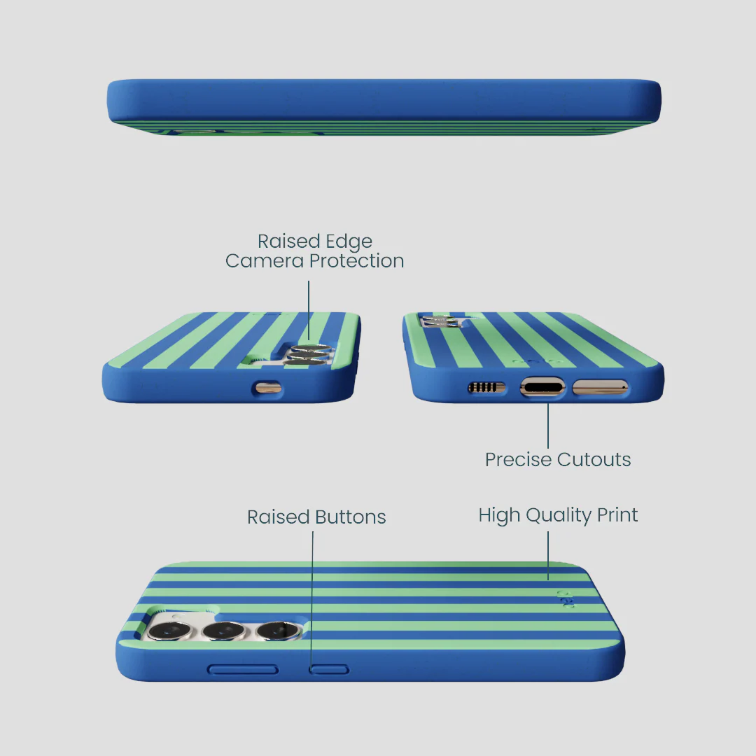 Electric Blue Fresh Green Stripes Samsung Galaxy S24 Case - Image 3