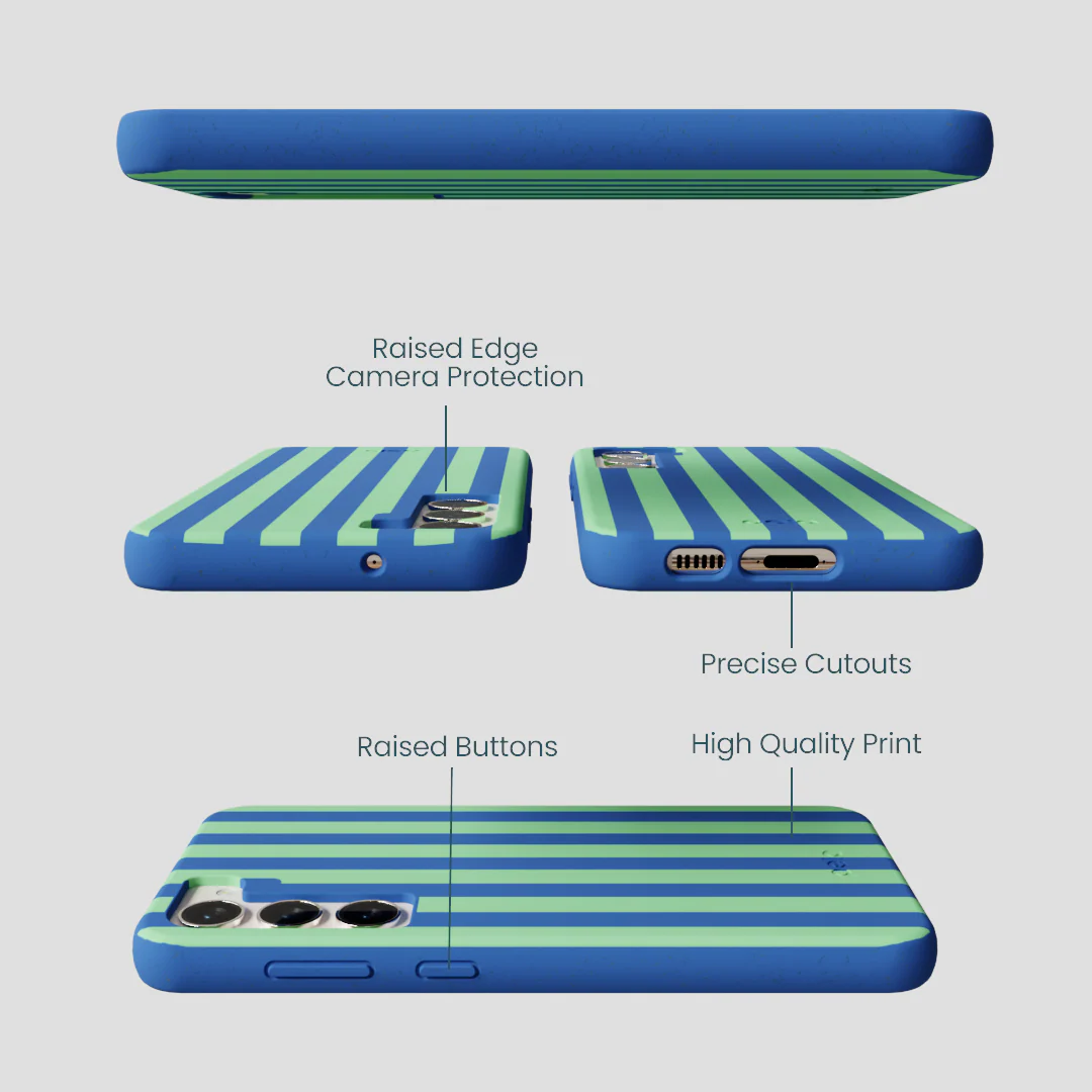Electric Blue Fresh Green Stripes Samsung Galaxy S24+(Plus) Case - Image 3