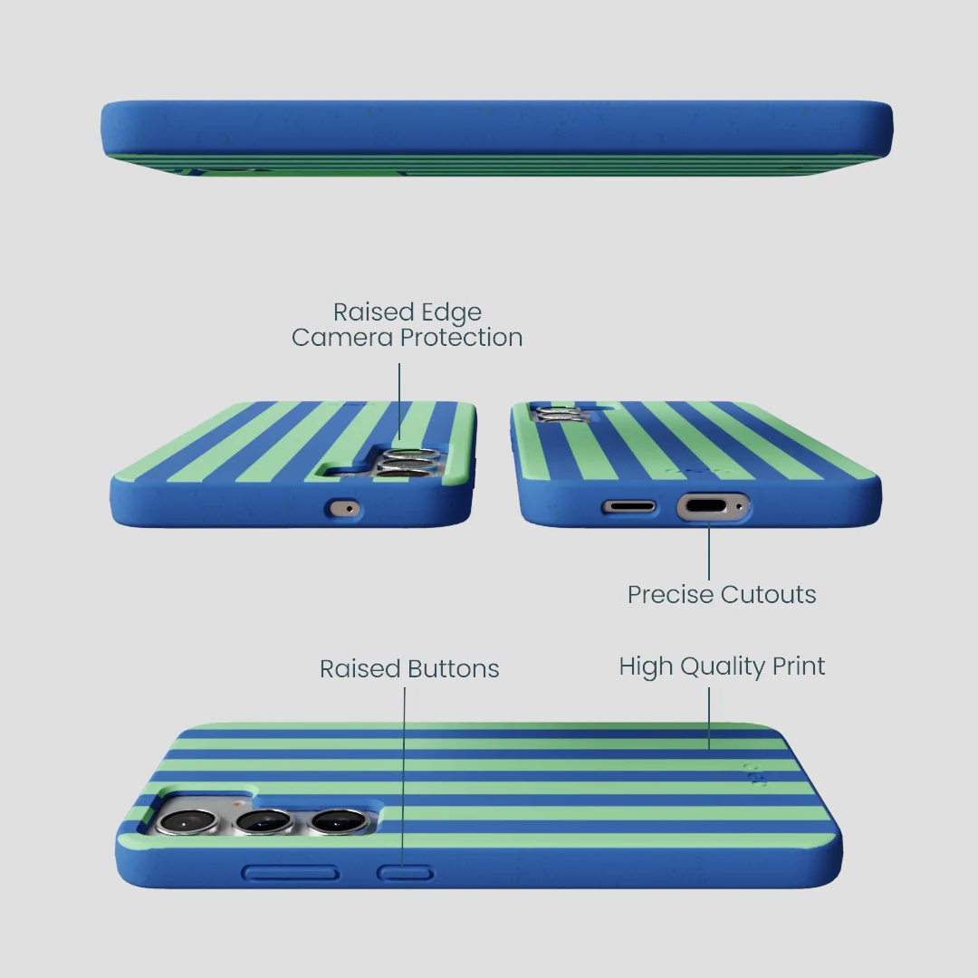 Electric Blue Fresh Green Stripes Samsung Galaxy S25+(Plus) Case - Image 3