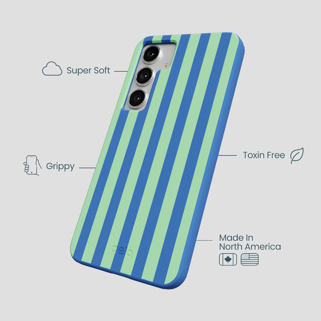 Electric Blue Fresh Green Stripes Samsung Galaxy S25+(Plus) Case - Image 4