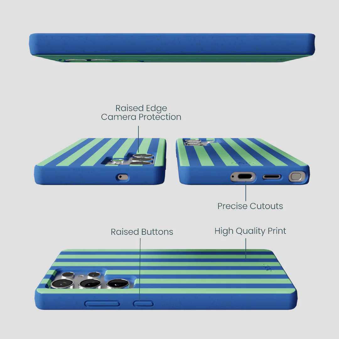 Electric Blue Fresh Green Stripes Samsung Galaxy S25 Ultra Case - Image 3