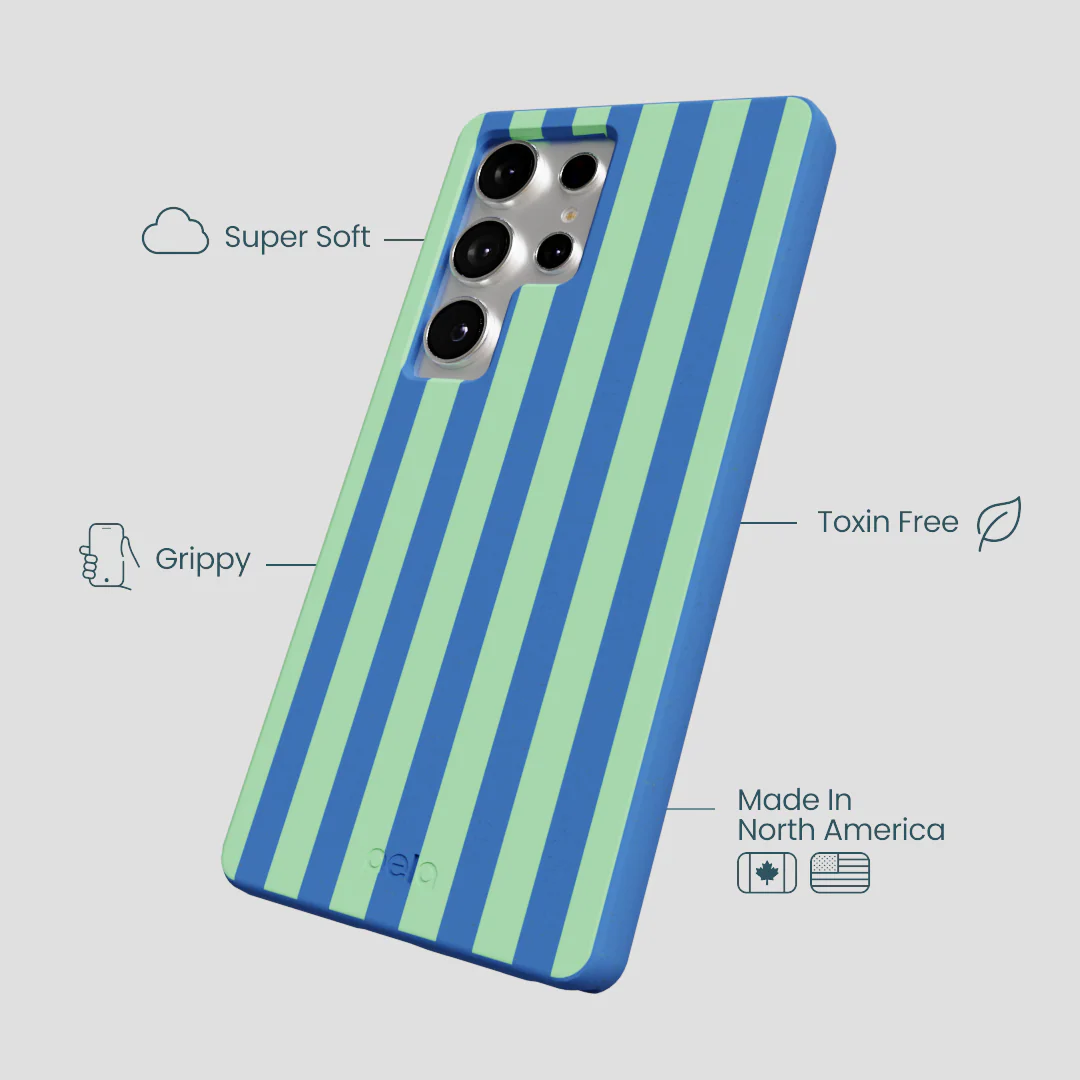 Electric Blue Fresh Green Stripes Samsung Galaxy S25 Ultra Case - Image 4