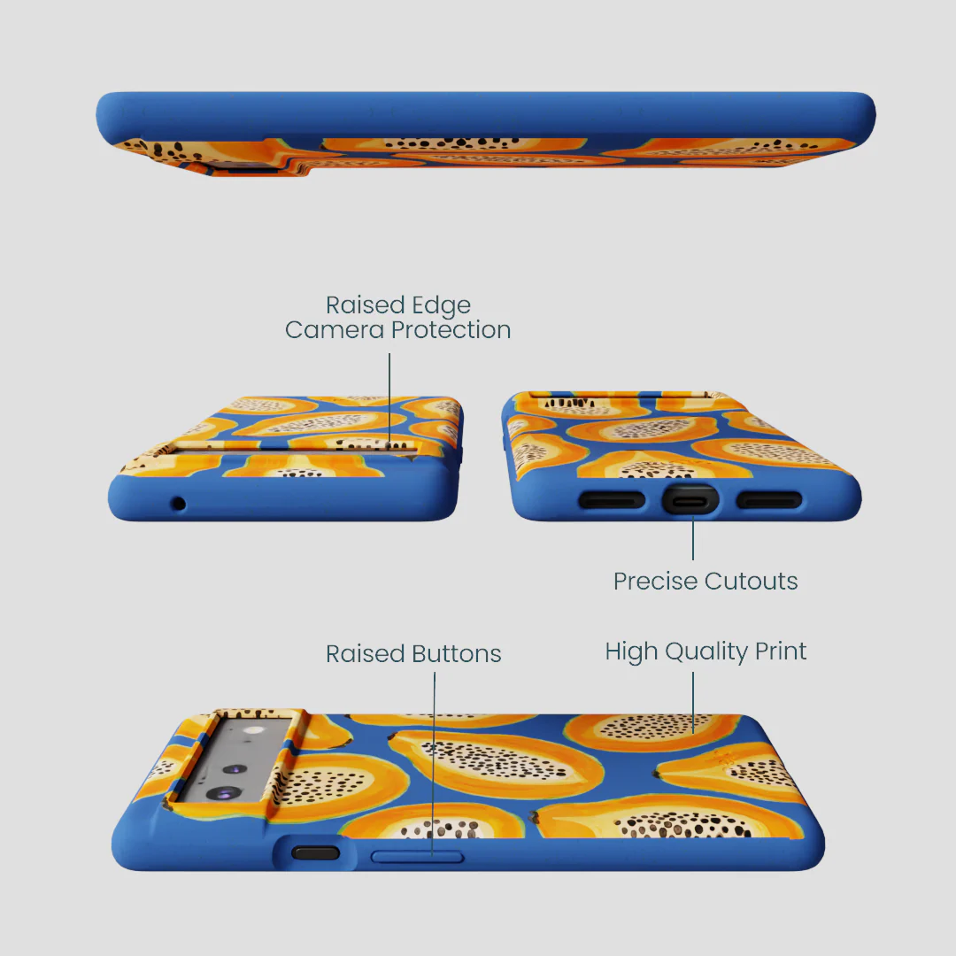 Electric Blue Juicy Papayas Google Pixel 6a Case - Image 3