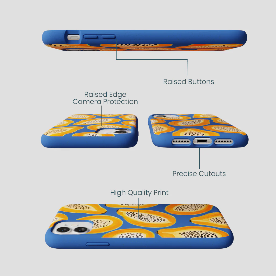 Electric Blue Juicy Papayas iPhone 11 Case - Image 3