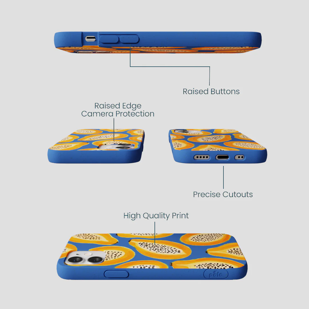 Electric Blue Juicy Papayas iPhone 12 Mini Case - Image 3