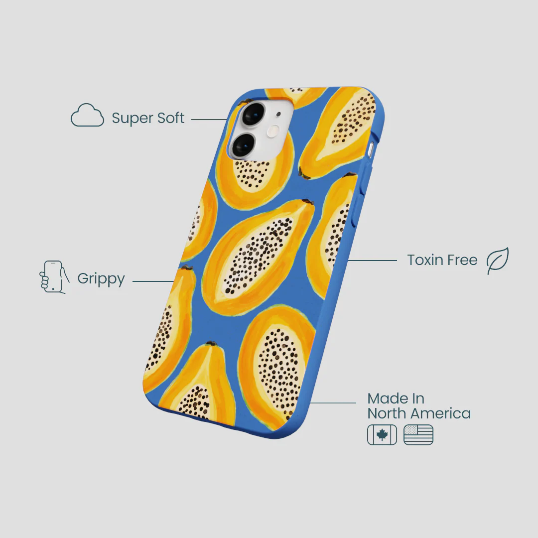 Electric Blue Juicy Papayas iPhone 12 Mini Case - Image 4