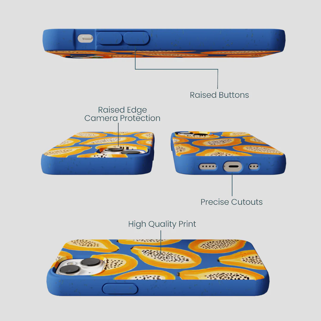 Electric Blue Juicy Papayas iPhone 13 Case - Image 3