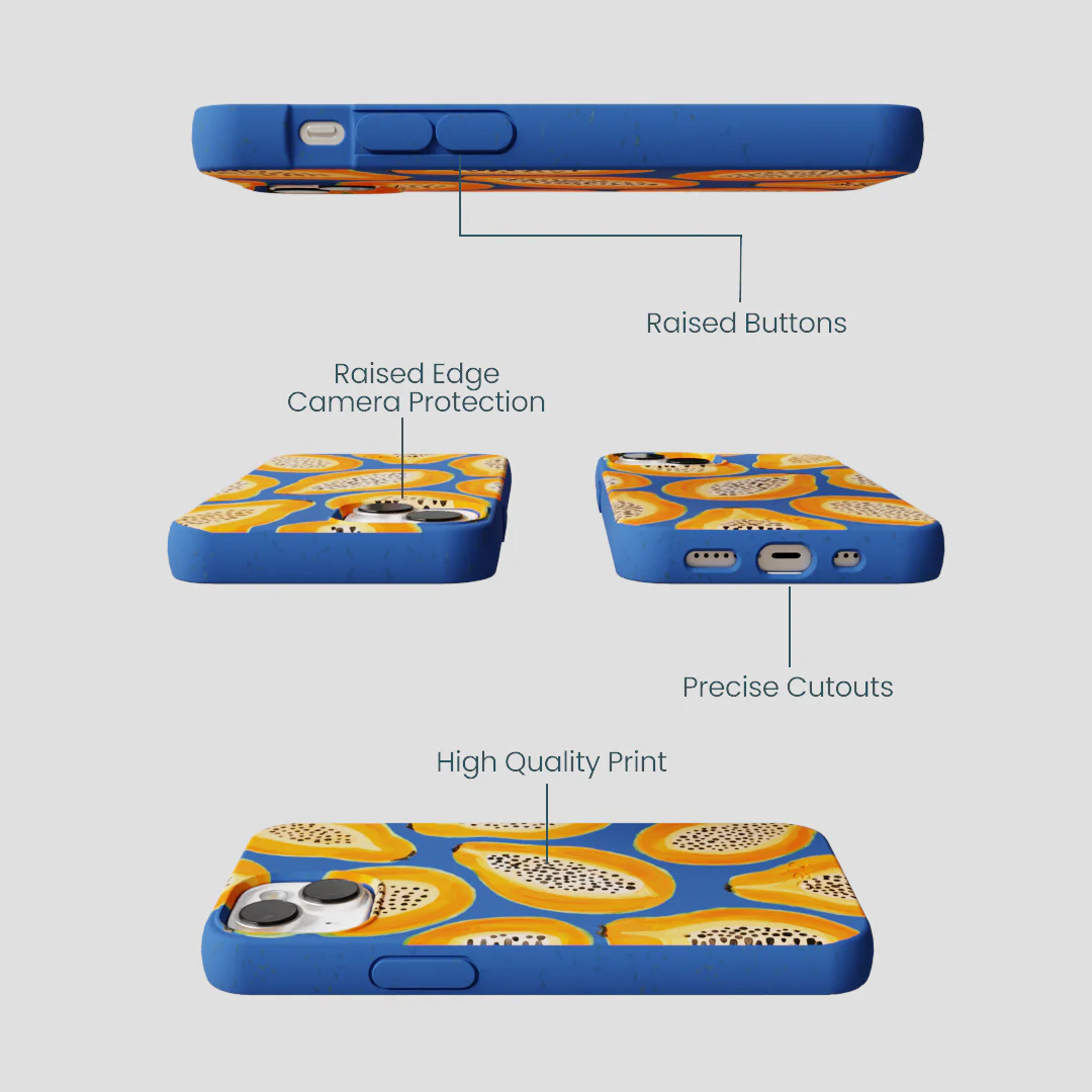Electric Blue Juicy Papayas iPhone 13 Mini Case - Image 3