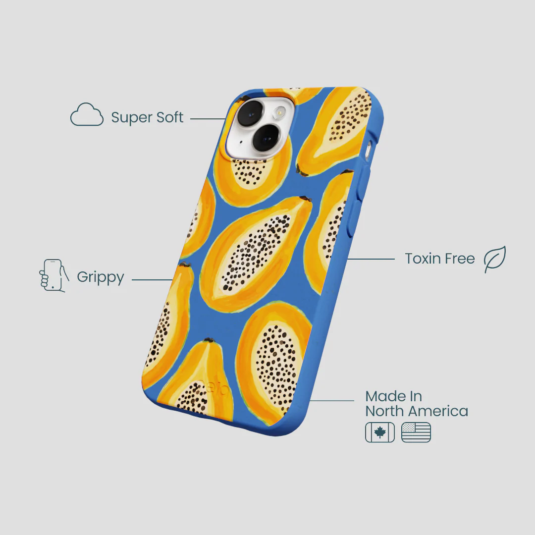 Electric Blue Juicy Papayas iPhone 13 Mini Case - Image 4