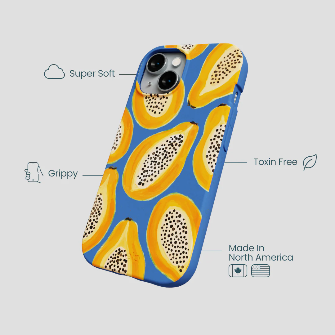 Electric Blue Juicy Papayas iPhone 14 Case - Image 4
