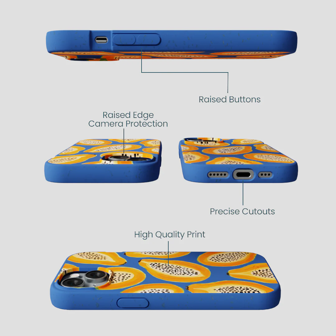 Electric Blue Juicy Papayas iPhone 15 Case - Image 3