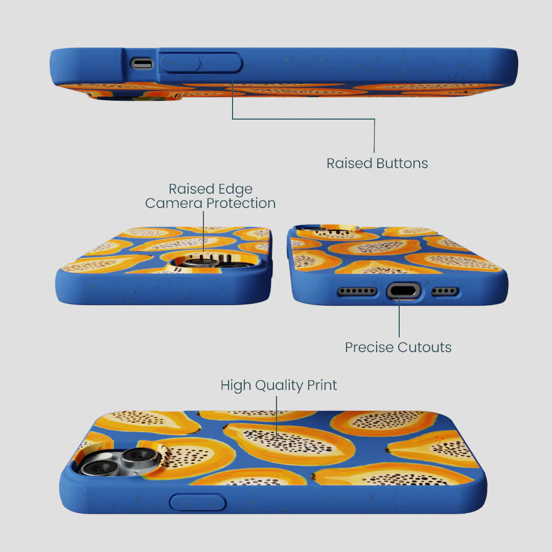 Electric Blue Juicy Papayas iPhone 15 Plus Case - Image 3