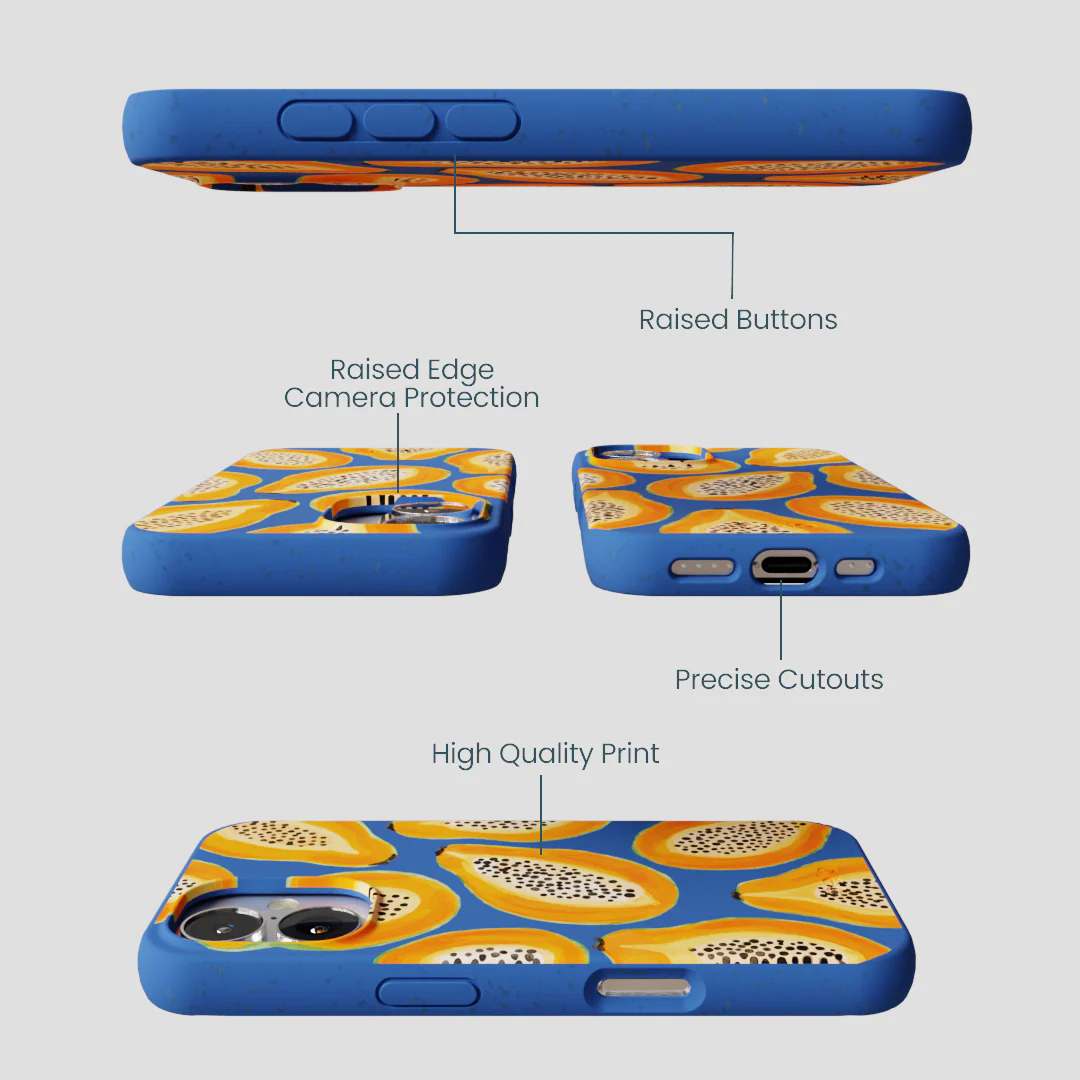 Electric Blue Juicy Papayas iPhone 16 Case - Image 3