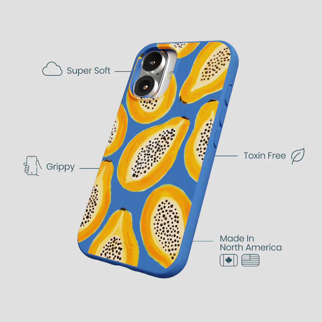 Electric Blue Juicy Papayas iPhone 16 Case - Image 4