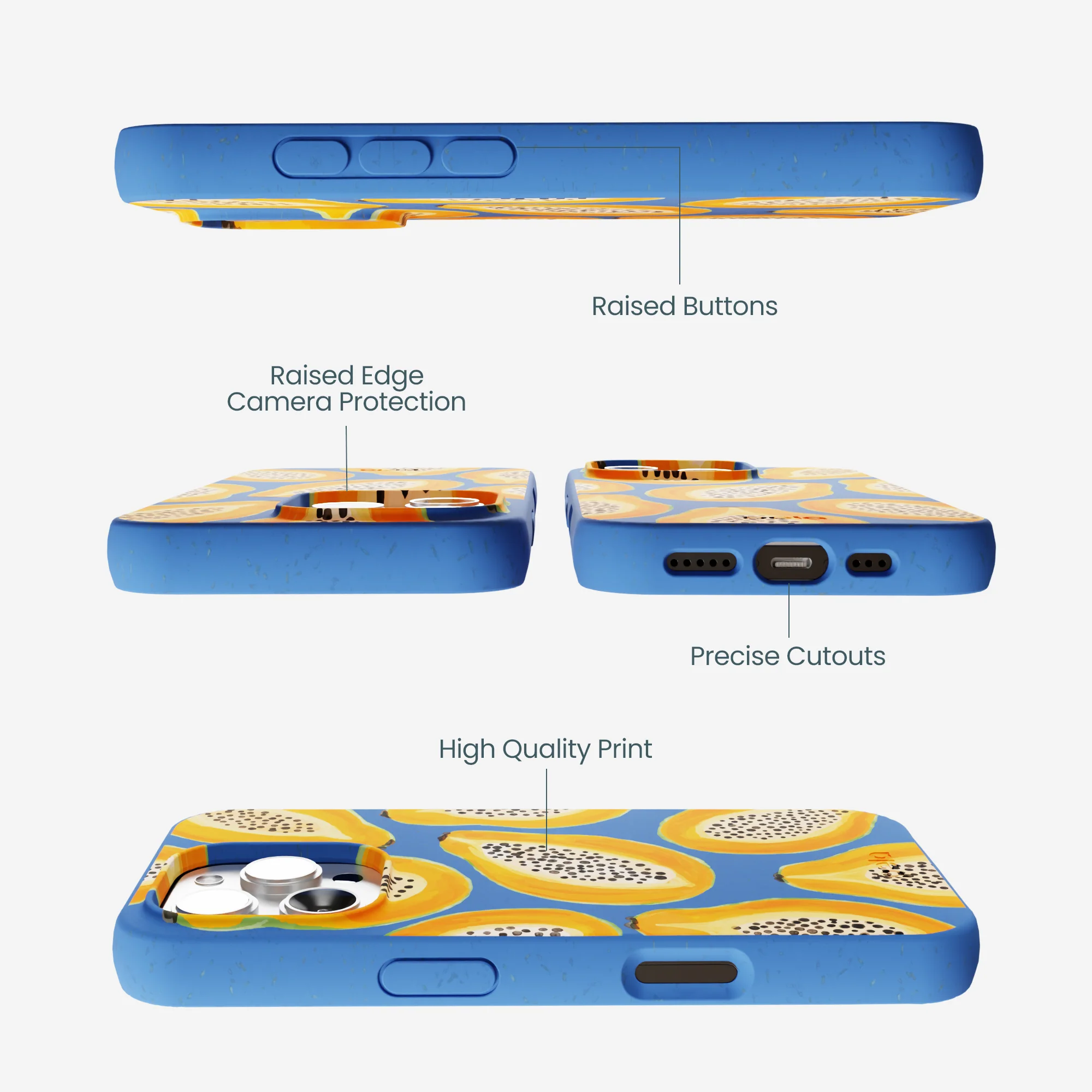 Electric Blue Juicy Papayas iPhone 16 Pro Max Case - Image 3