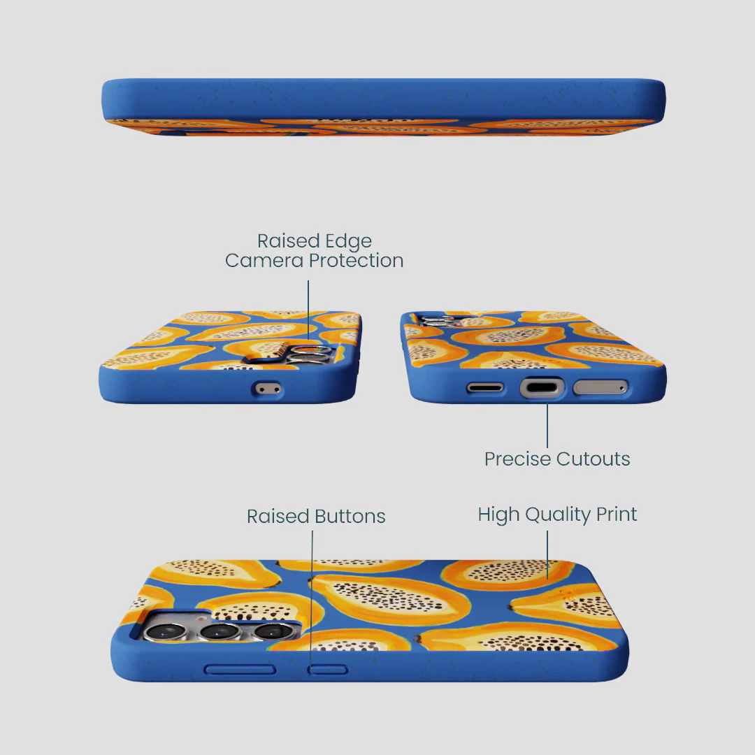 Electric Blue Juicy Papayas Samsung Galaxy S25 Case - Image 3