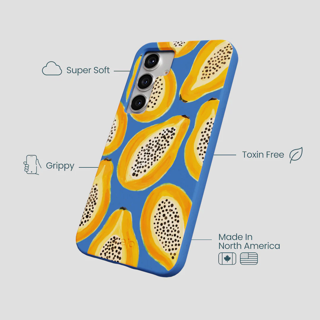 Electric Blue Juicy Papayas Samsung Galaxy S25 Case - Image 4