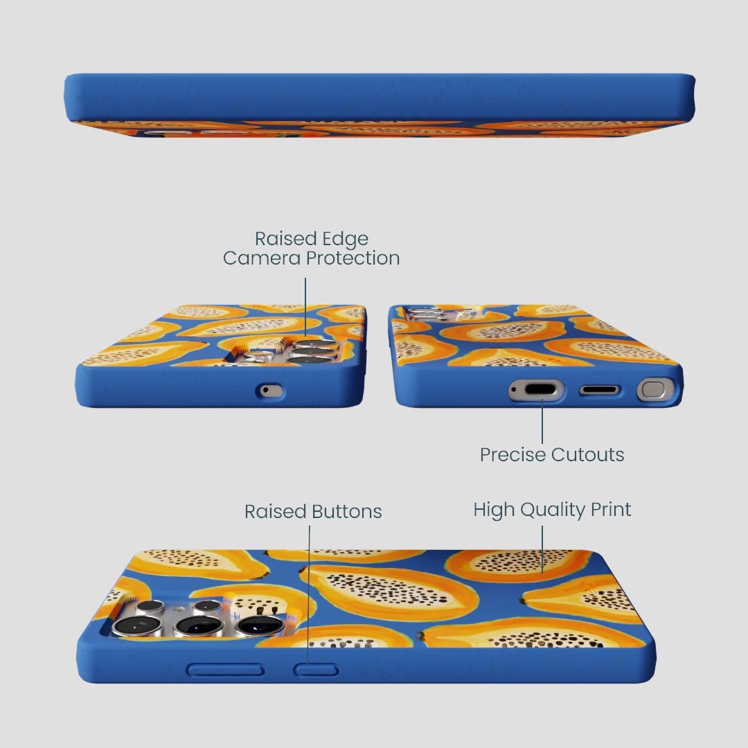 Electric Blue Juicy Papayas Samsung Galaxy S25 Ultra Case - Image 3