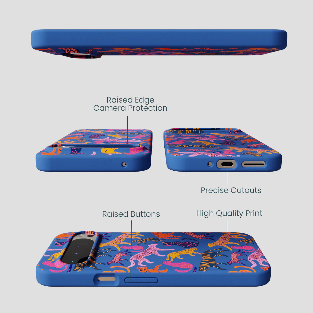 Electric Blue Jungle Cat Google Pixel 9 Pro XL Case - Image 3