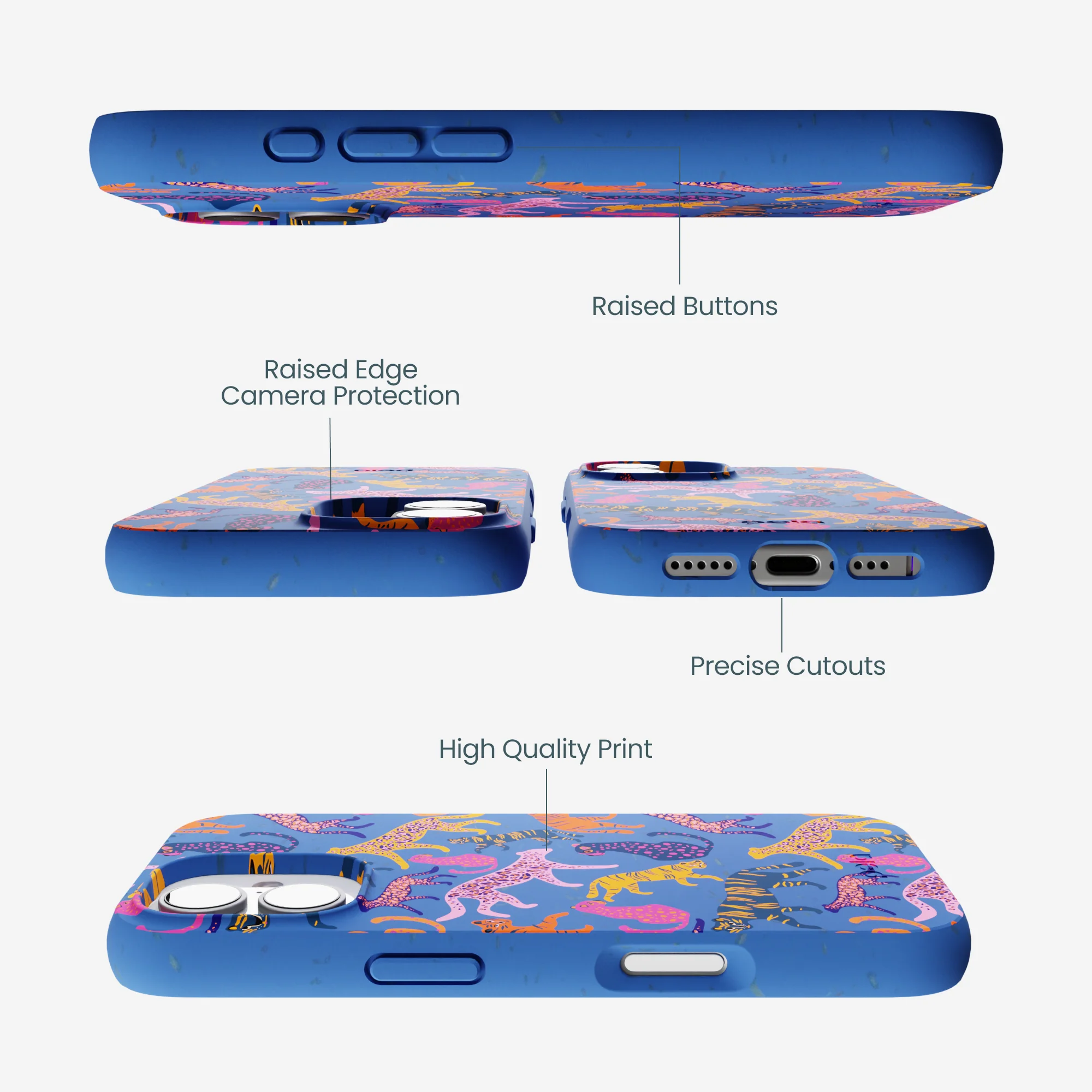 Electric Blue Jungle Cat iPhone 17 Case - Image 3
